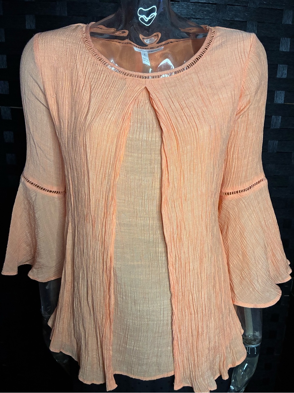 JohnPaulRichard Peach Crinkle Open-Front Blouse with Flared Sleeves